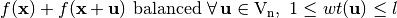 f(\vec{x})+f(\vec{x}+\vec{u}) \mbox{ balanced } \fa \vec{u} \in \gf{V_n}, \ 1 \leq wt(\vec{u}) \leq l