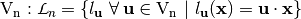 \gf{V_n}: \funct{L}_n = \{l_{\vec{u}} \  \fa \vec{u} \in \gf{V_n} \given l_{\vec{u}}(\vec{x})=\vec{u} \cdot \vec{x}\}