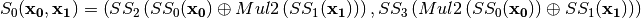 S_0(\vec{x_0},\vec{x_1}) = \left( SS_2 \left( SS_0(\vec{x_0}) \oplus Mul2 \left( SS_1(\vec{x_1}) \right) \right), SS_3 \left( Mul2 \left( SS_0(\vec{x_0}) \right) \oplus SS_1(\vec{x_1}) \right) \right)