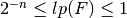 2^{-n} \leq \crit{lp}(F) \leq 1