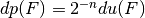 \crit{dp}(F) = 2^{-n} \crit{du}(F)